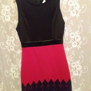 B Sharp Red Dress with Black Lace Trim